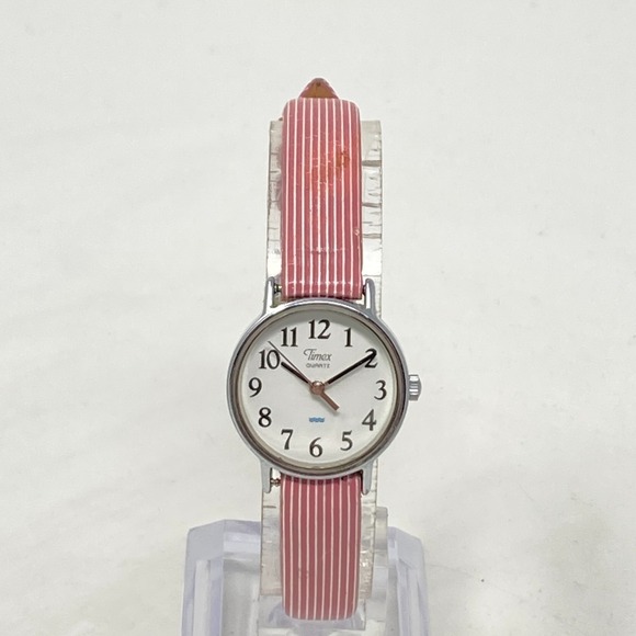 Vtg Timex Easy Reader Watch Women 23mm Silver Tone Pink Band WR New Battery 1994 - Picture 3 of 16